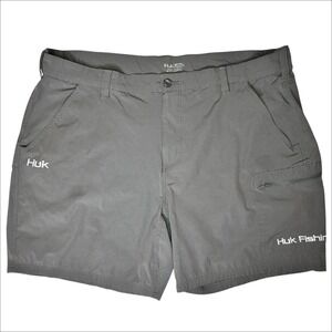 Huk Next Level Fishing Shorts Men XXXL Brown 7" Quick Dry Stretch UPF Zip Pocket
